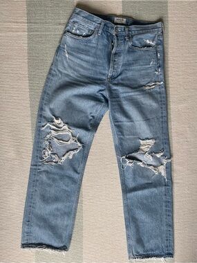 Agolde Distressed Light Blue Straight 90s Jeans, sz 28